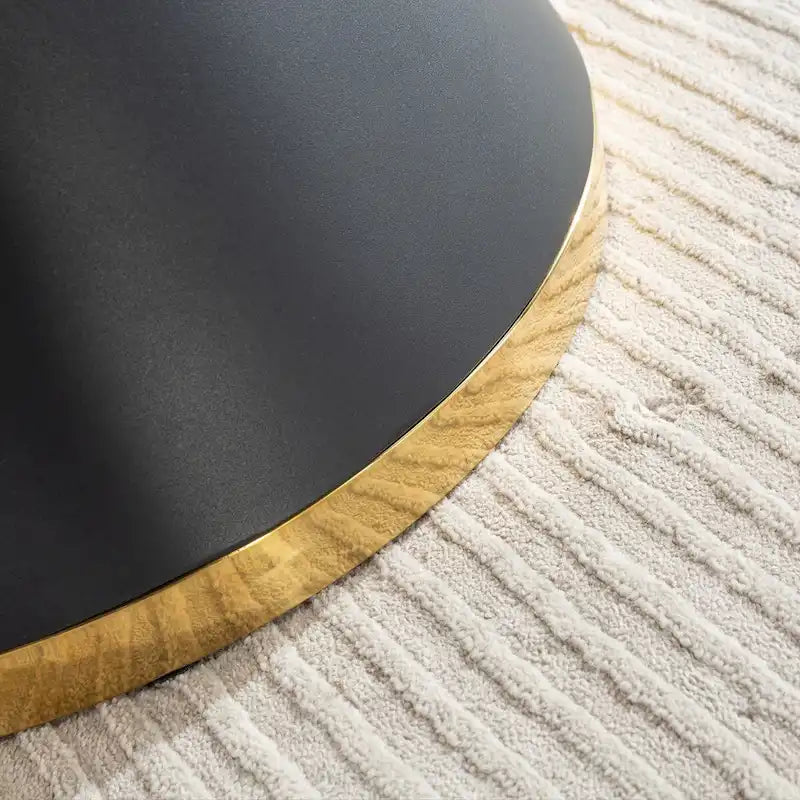 Black Marble Printed MDF Round Dining Table with Gold Annulus Base