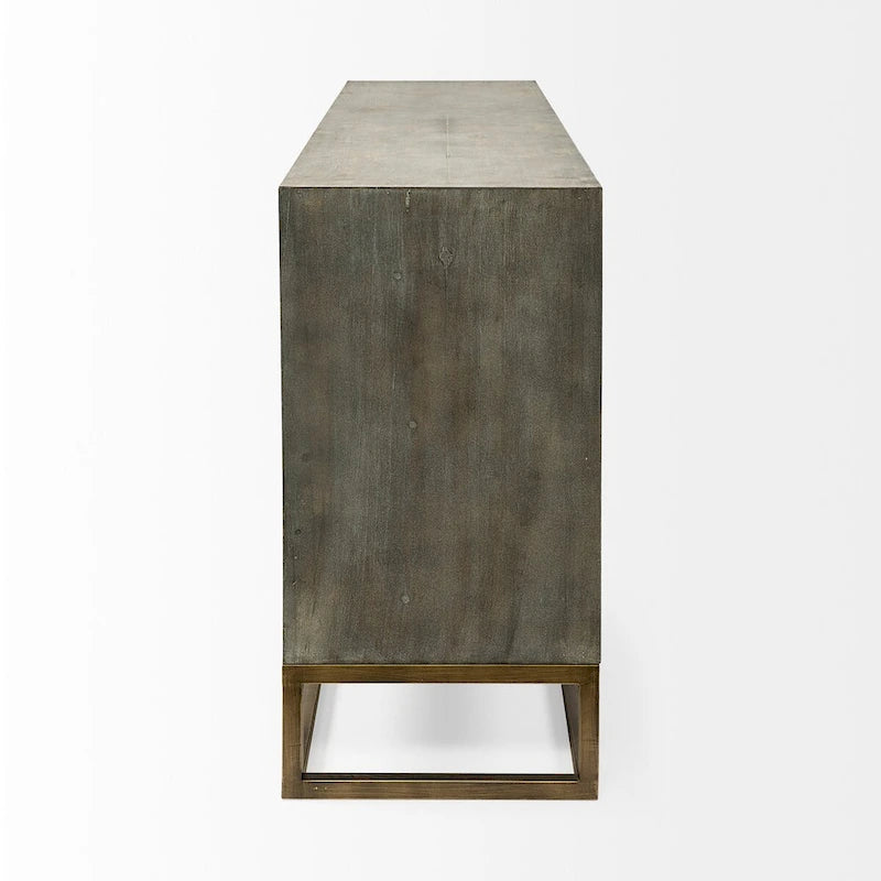 Gray Fir Veneer & Gold Metal Frame 9-Drawer Sideboard