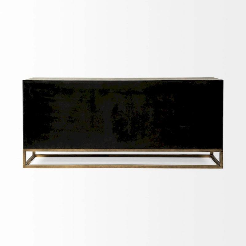 Gray Fir Veneer & Gold Metal Frame 9-Drawer Sideboard