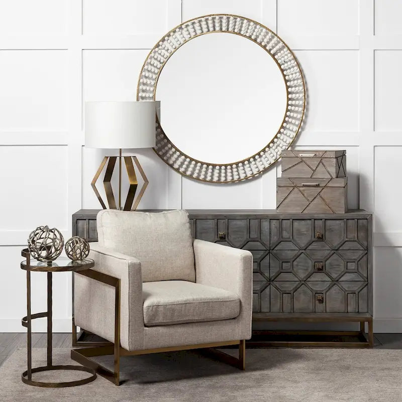 Gray Fir Veneer & Gold Metal Frame 9-Drawer Sideboard
