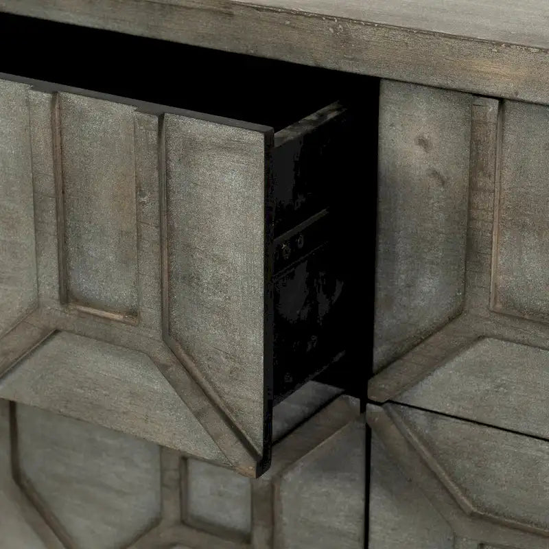 Gray Fir Veneer & Gold Metal Frame 9-Drawer Sideboard