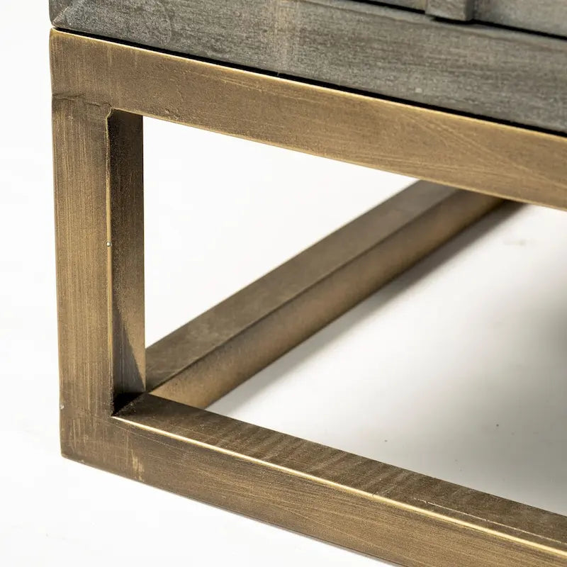 Gray Fir Veneer & Gold Metal Frame 9-Drawer Sideboard