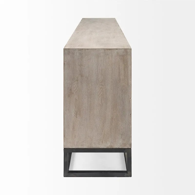 Gray Fir Veneer & Gold Metal Frame 9-Drawer Sideboard