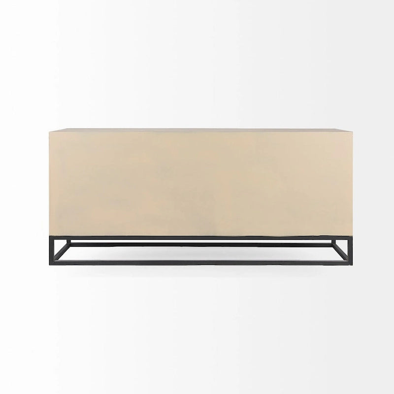 Gray Fir Veneer & Gold Metal Frame 9-Drawer Sideboard