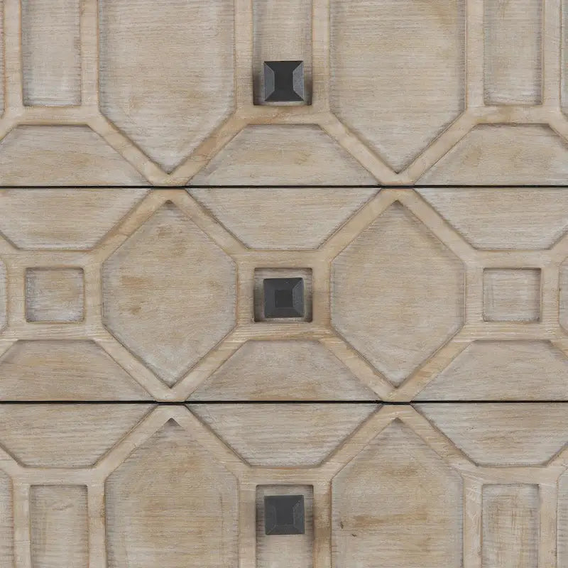 Gray Fir Veneer & Gold Metal Frame 9-Drawer Sideboard