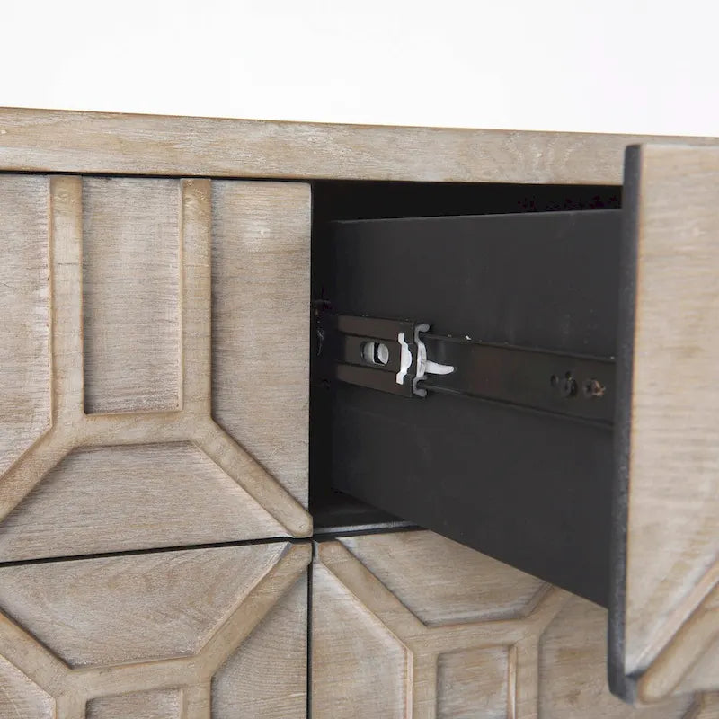 Gray Fir Veneer & Gold Metal Frame 9-Drawer Sideboard