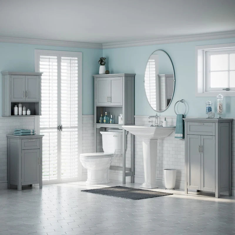 Over the Toilet Bathroom Spacesaver Storage Cabinet with Adjustable Shelf - Gray