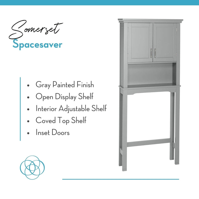 Over the Toilet Bathroom Spacesaver Storage Cabinet with Adjustable Shelf - Gray