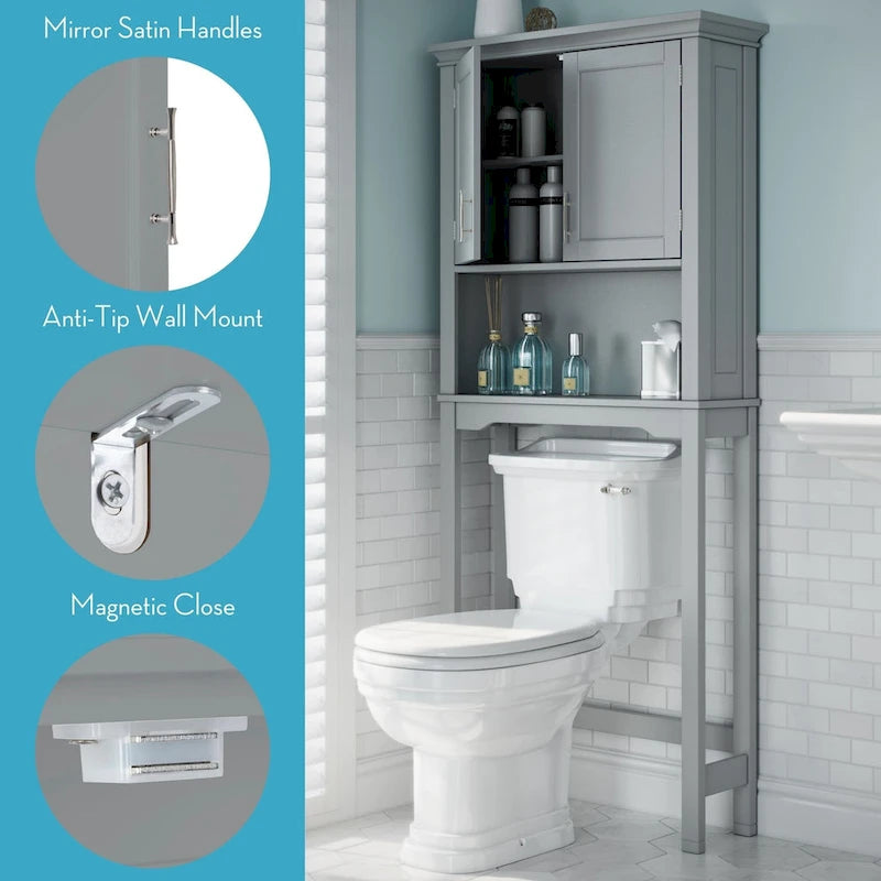 Over the Toilet Bathroom Spacesaver Storage Cabinet with Adjustable Shelf - Gray
