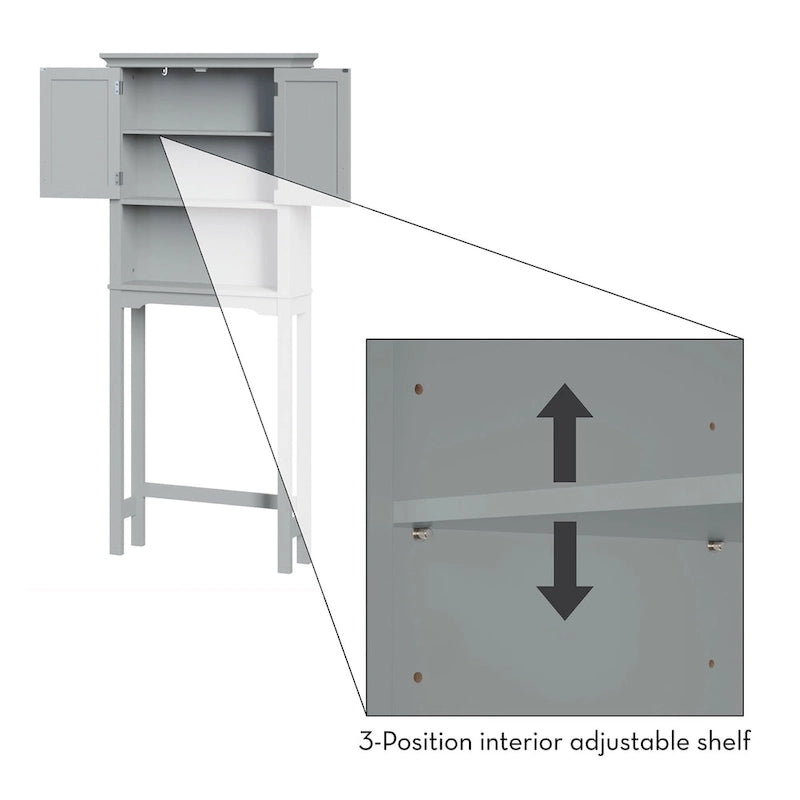 Over the Toilet Bathroom Spacesaver Storage Cabinet with Adjustable Shelf - Gray