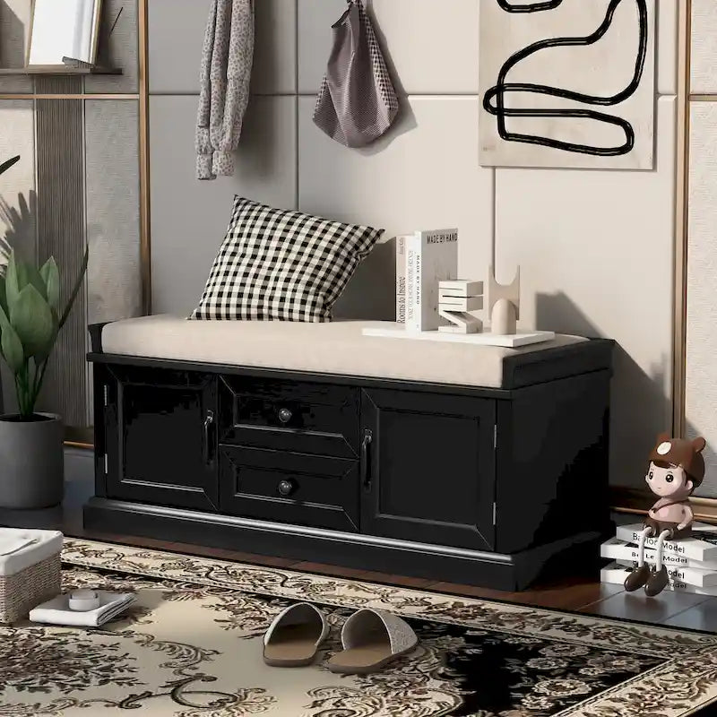Storage Bench with 2 Drawers and 2 Cabinets