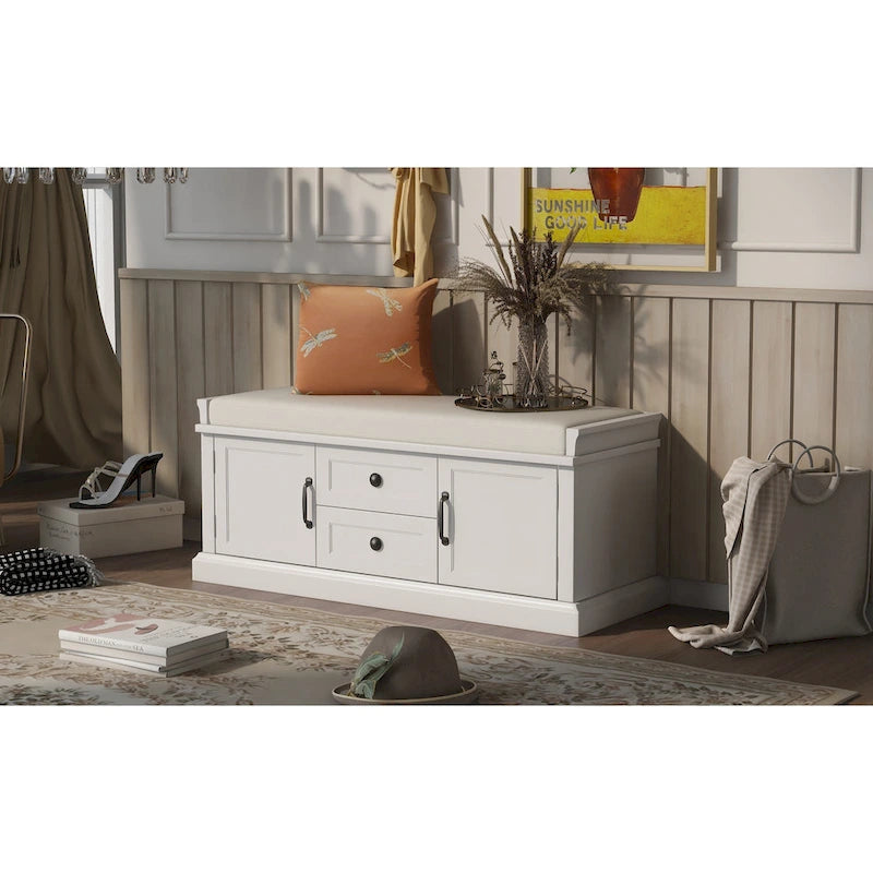 Storage Bench with 2 Drawers and 2 Cabinets