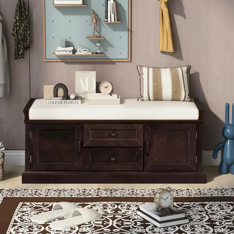 Storage Bench with 2 Drawers and 2 Cabinets