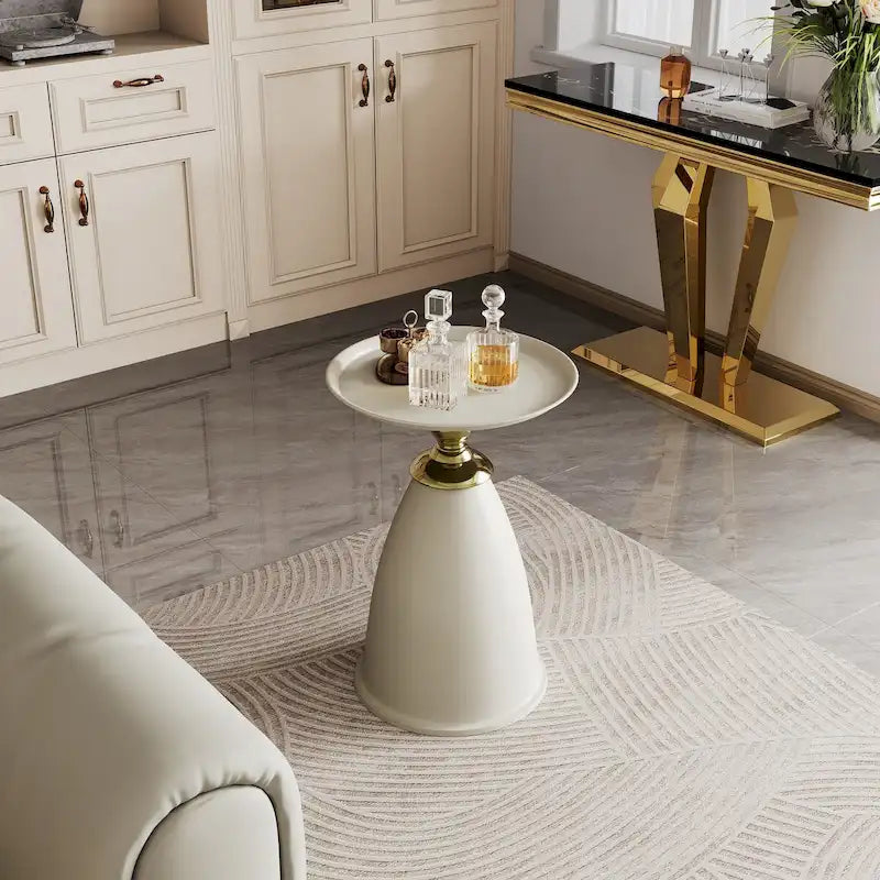 Iron End Table, Round Side Table for Small Space