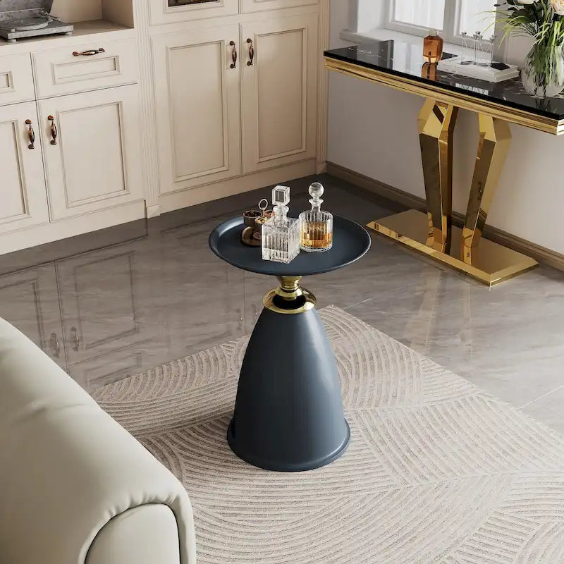 Iron End Table, Round Side Table for Small Space