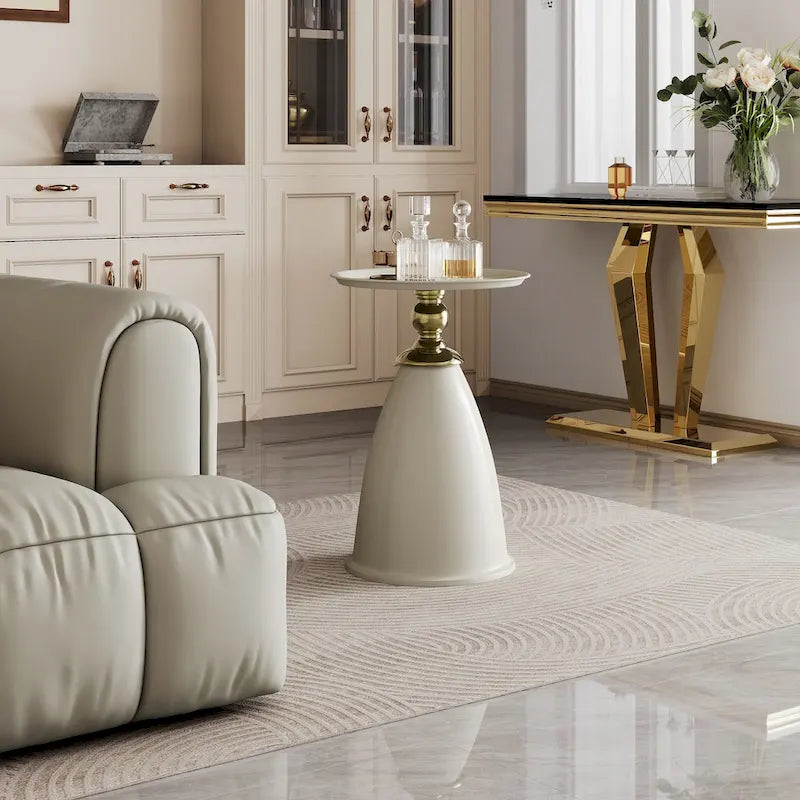 Iron End Table, Round Side Table for Small Space