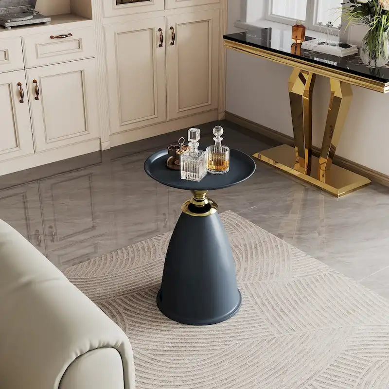 Iron End Table, Round Side Table for Small Space