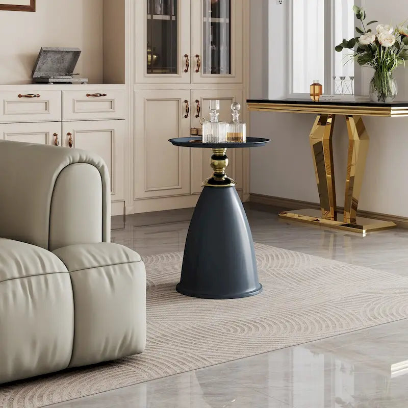 Iron End Table, Round Side Table for Small Space